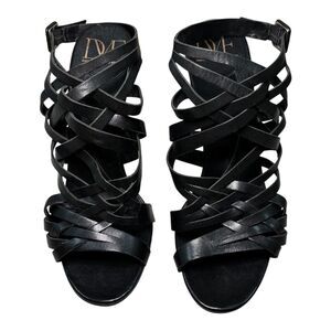 DVF Diane von Furstenberg Black Gladiator Strappy Woven High Heel Sandals 9.5